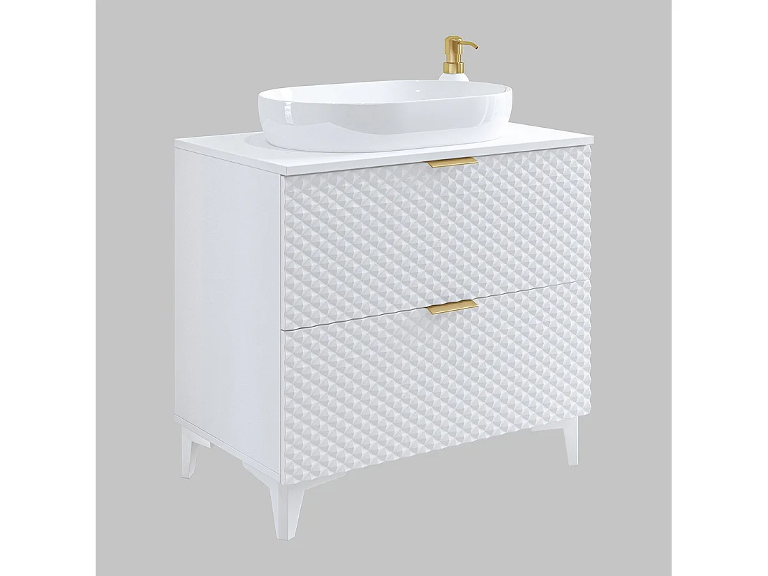 Conjunto de 2 muebles de baño colección CHIC de color blanco y dorado. Mueble bajo lavabo de 80 cm.