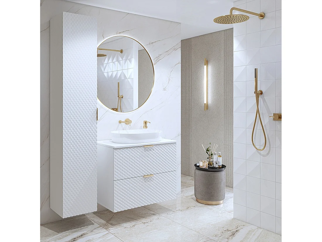 Ensemble de 2 meubles de salle de bain collection CHIC coloris blanc et doré. Meuble sous vasque 80cm