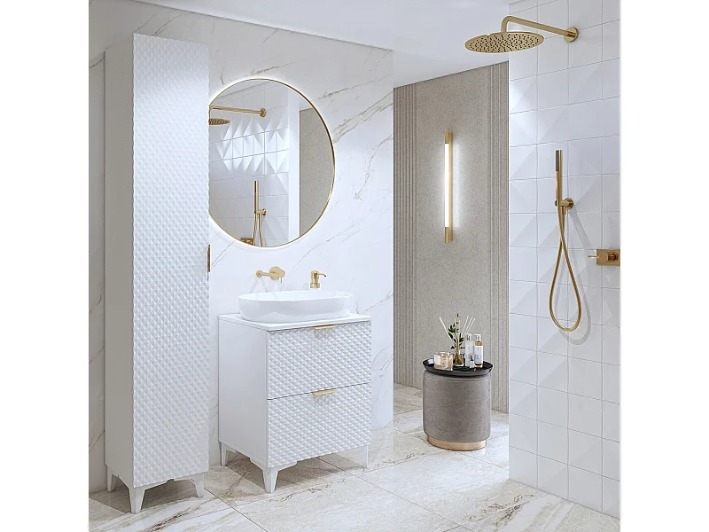 Conjunto de 2 muebles de baño colección CHIC en colores blanco y dorado. Mueble bajo lavabo.