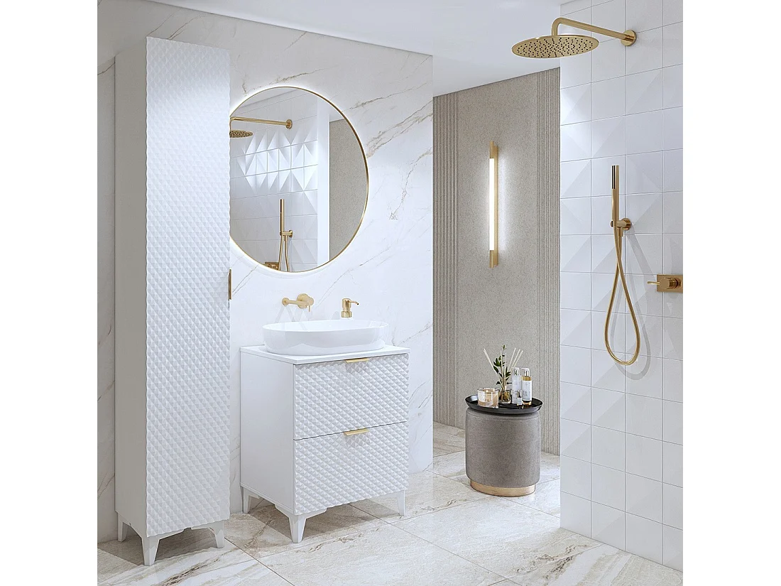 Conjunto de 2 muebles de baño colección CHIC en colores blanco y dorado. Mueble bajo lavabo.