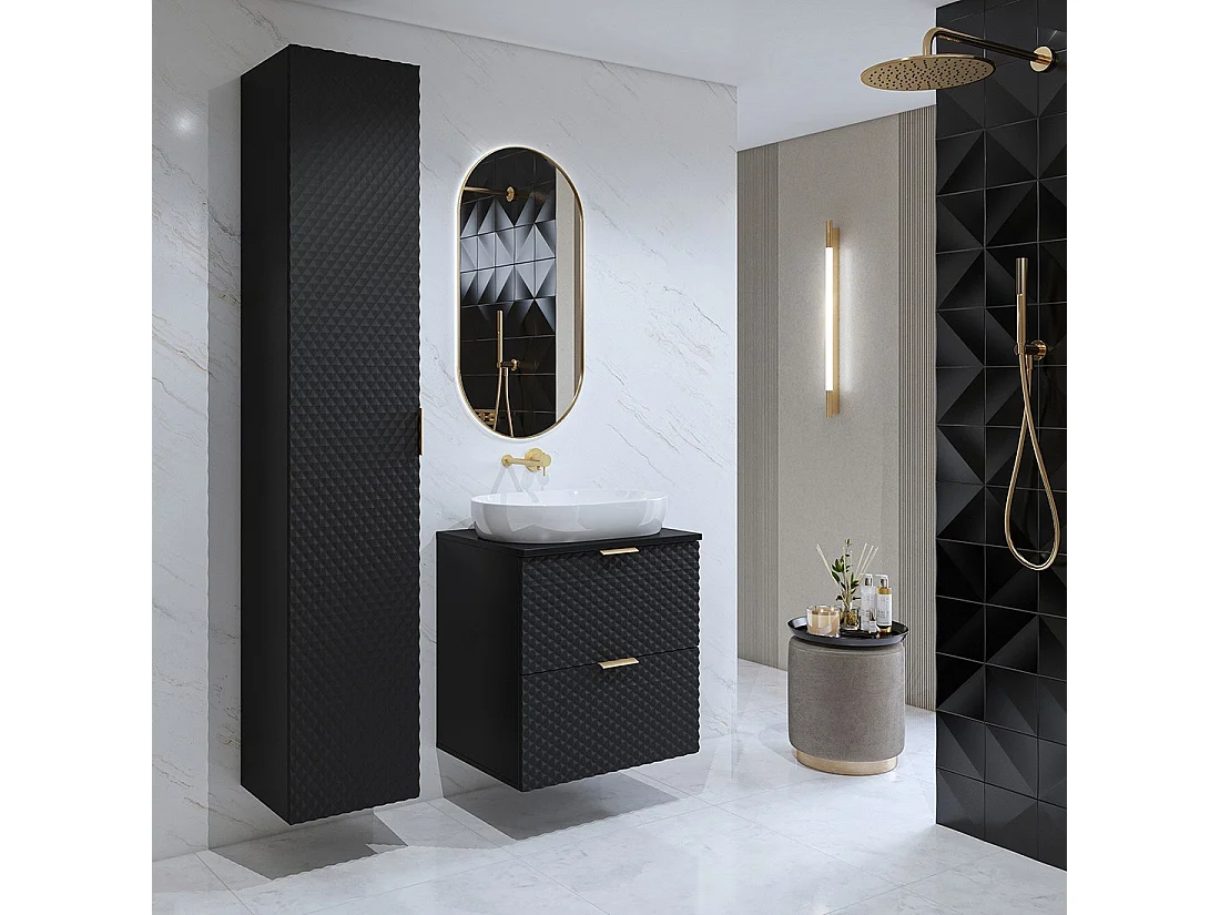 Set van 2 badkamermeubels uit de CHIC collectie in zwart en goud. Meubel onder wastafel