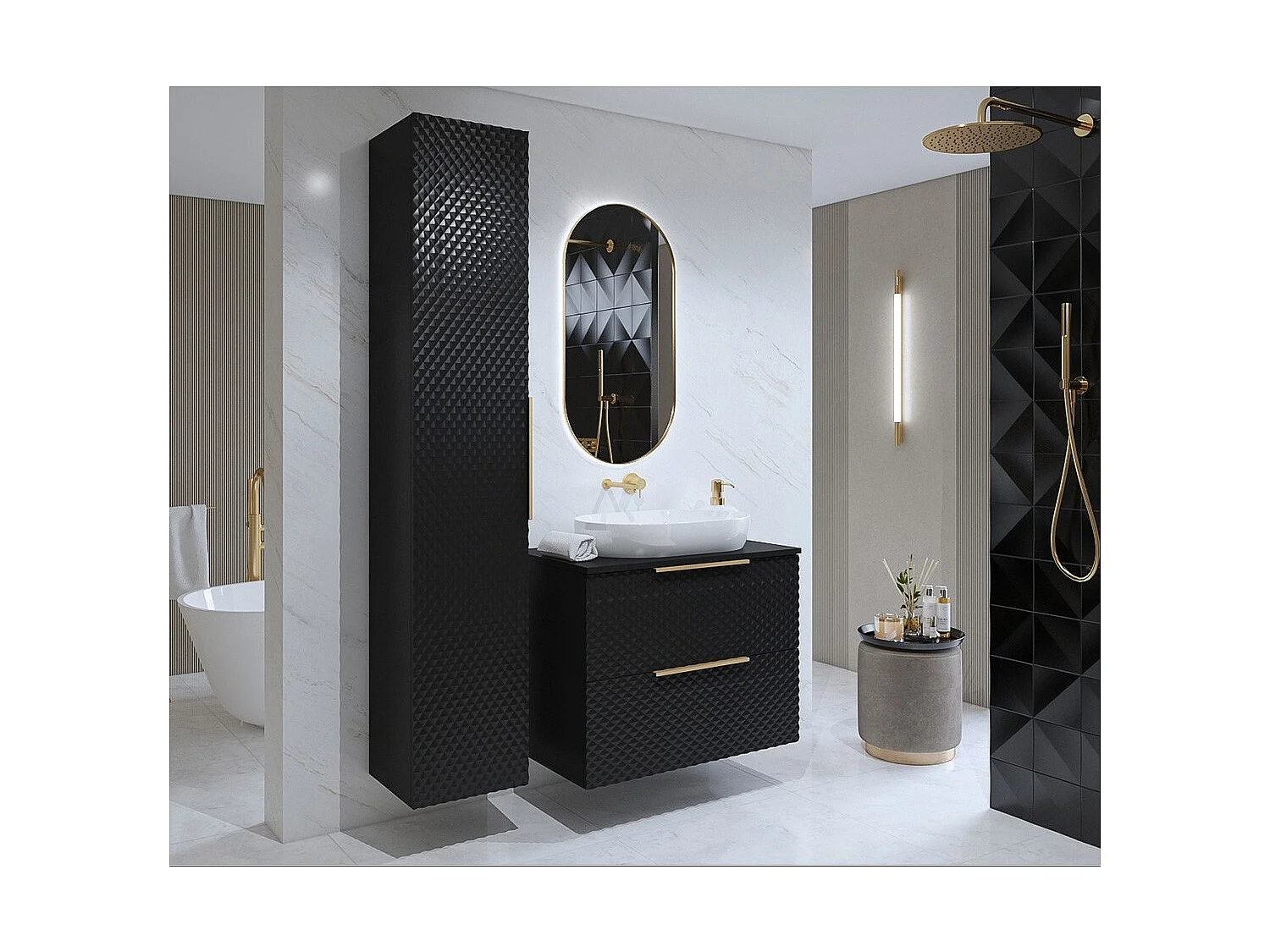Conjunto de 2 muebles de baño colección CHIC color negro y dorado.