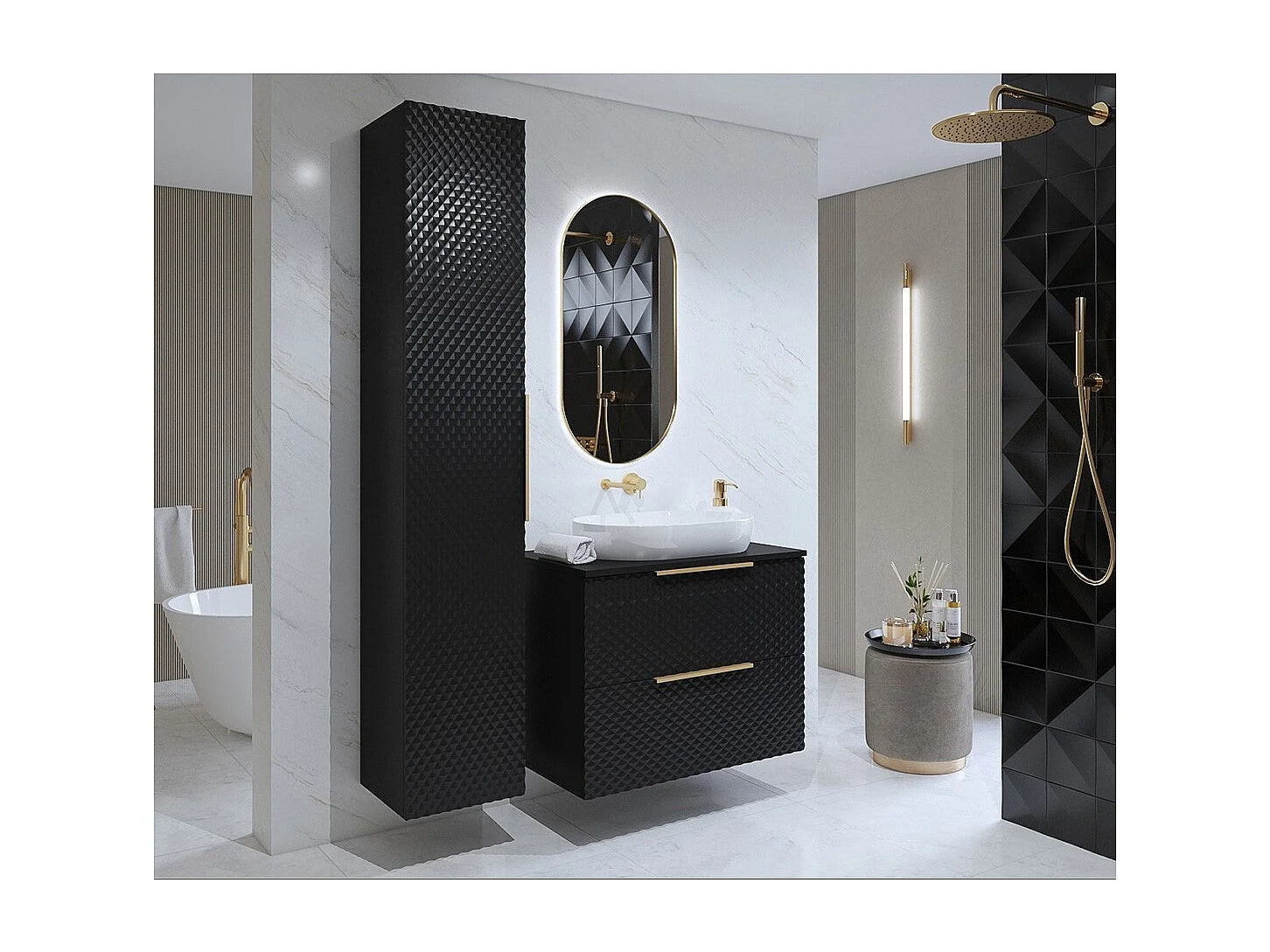 Conjunto de 2 muebles de baño colección CHIC color negro y dorado.