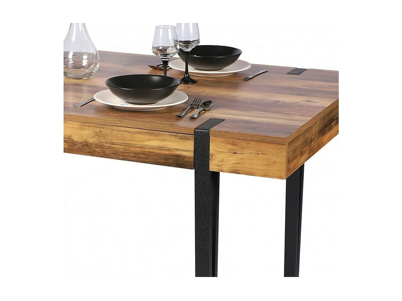 Tafel LOVY - Houtkleur met Zwarte Metalen Poten