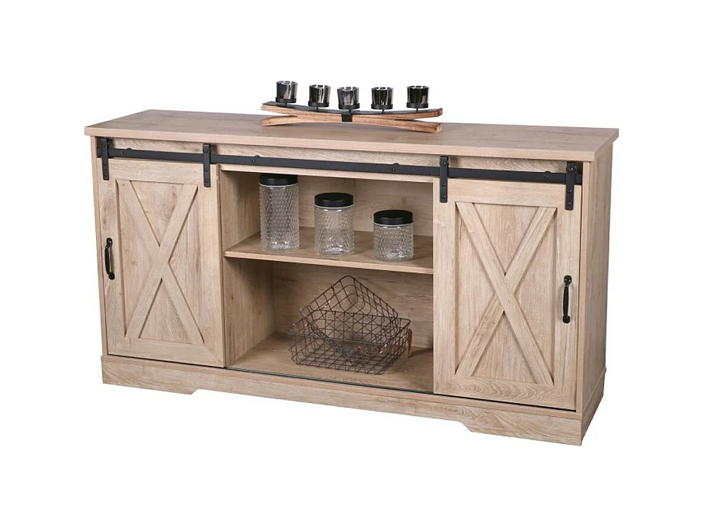 Buffet WAYNE – Chêne Clair avec 2 Portes Coulissantes et 2 Niches