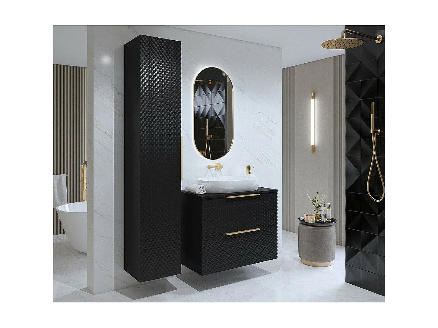 Columna de baño colección CHIC en negro - Almacenamiento moderno y elegante
