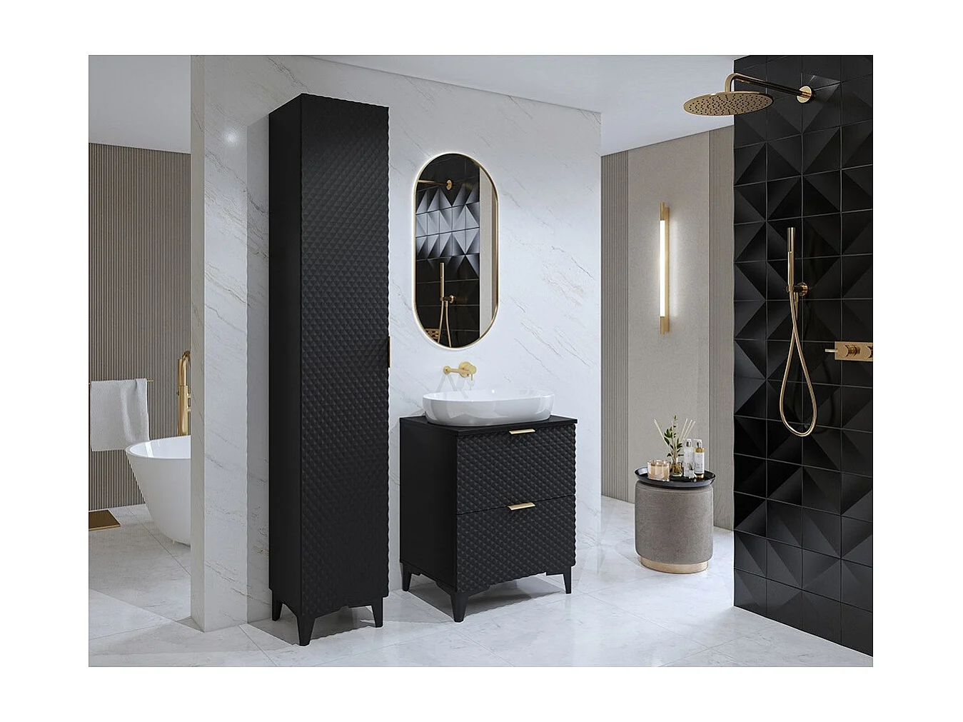 Colonne de salle de bain collection CHIC noir – Rangement moderne et élégant