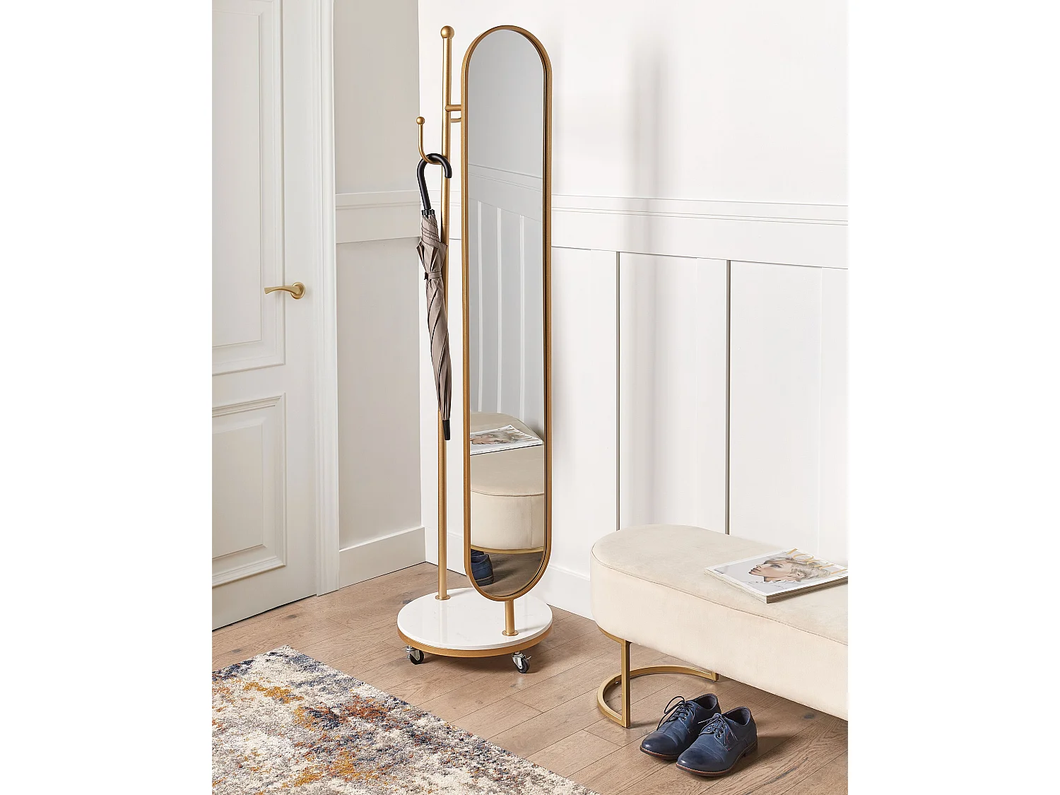 Coat Stand with Mirror LORENA 172 cm Metal Gold