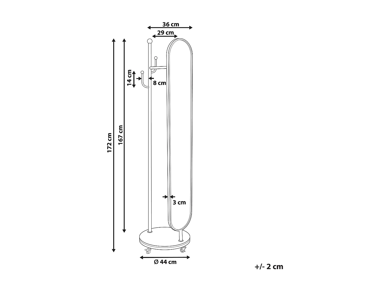 Porte-manteau avec miroir LORENA 172 cm Métal Doré