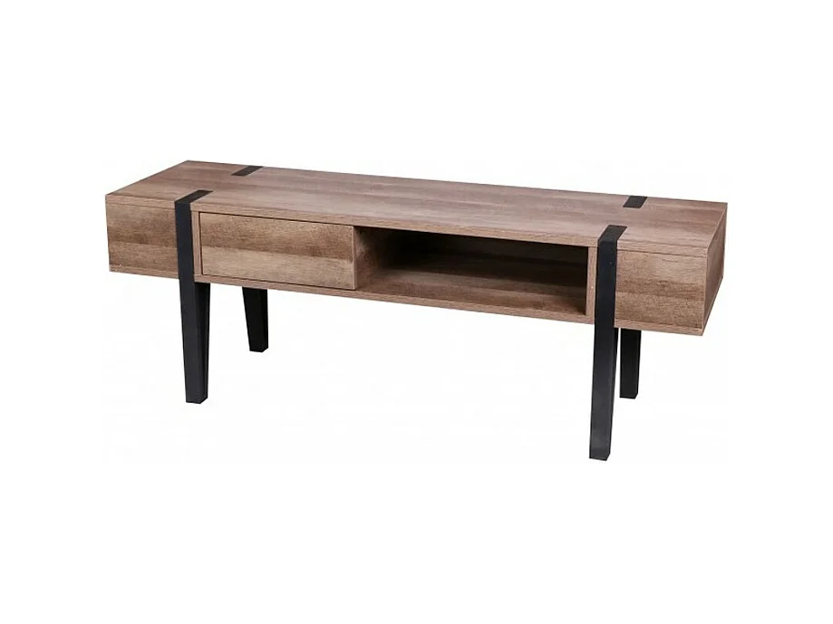 TV-meubel LOVY - Hout met Zwarte Metalen Poten, 1 Lade en 1 Vak