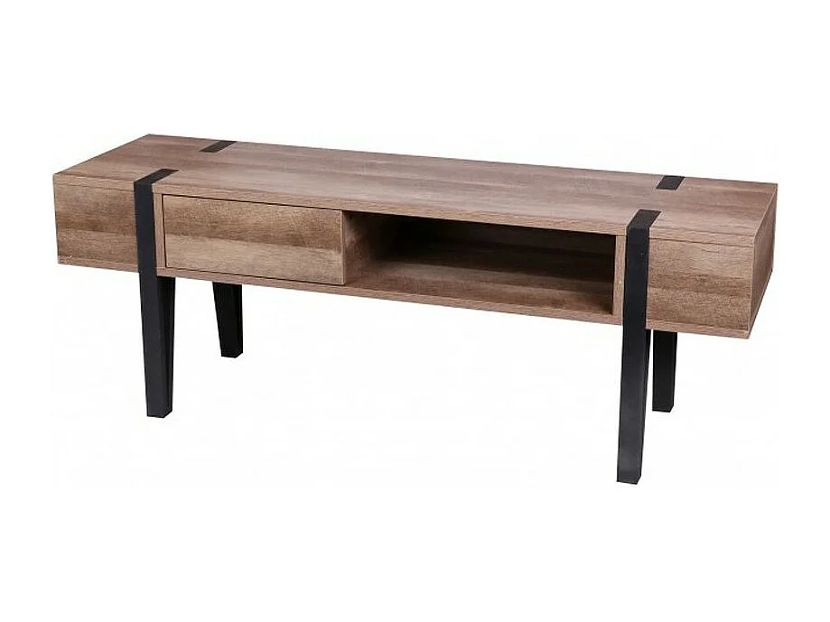 Meuble TV LOVY – Bois avec Pieds en Métal Noir, 1 Tiroir et 1 Niche