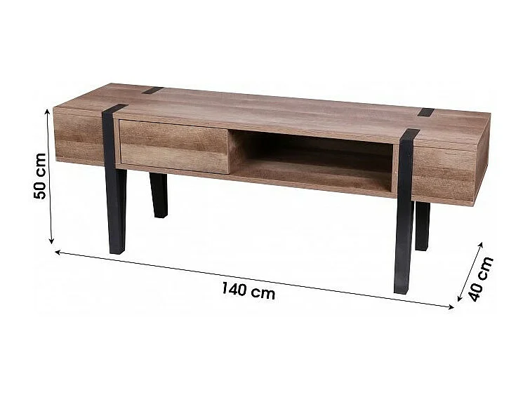 Meuble TV LOVY – Bois avec Pieds en Métal Noir, 1 Tiroir et 1 Niche