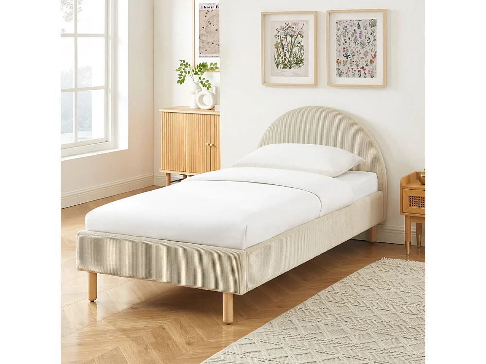Lit enfant MAGNUS velours cotelé beige 90x190 sommier inclus