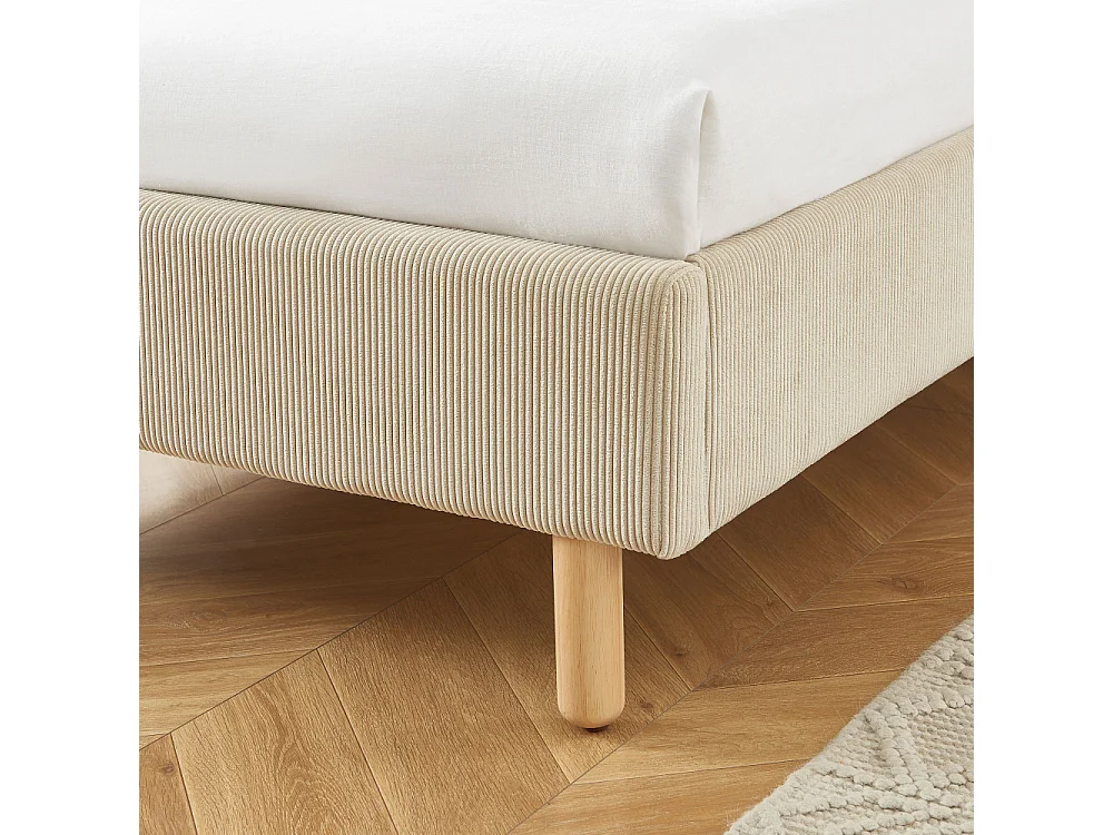 Lit enfant MAGNUS velours cotelé beige 90x190 sommier inclus