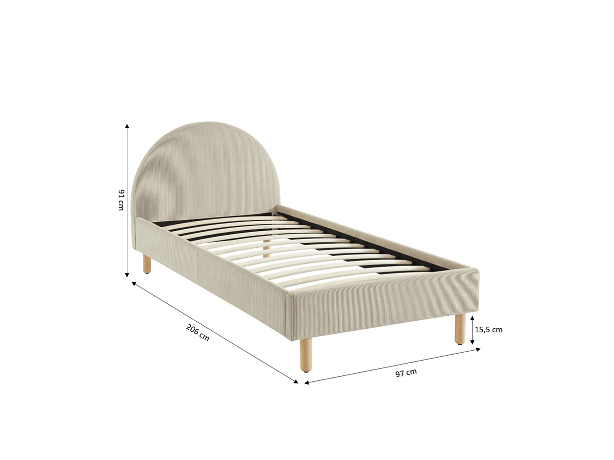 Lit enfant MAGNUS velours cotelé beige 90x190 sommier inclus