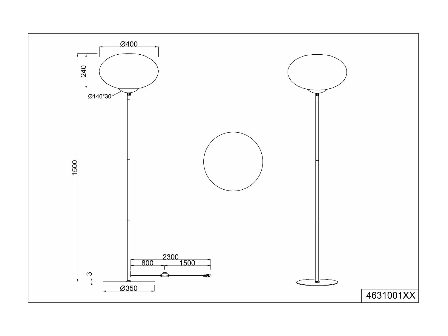 Piantana sfera, vetro e metallo, nero, H 150 cm, Fomento