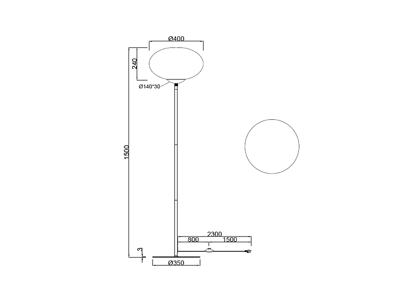 Piantana sfera, vetro e metallo, nero, H 150 cm, Fomento