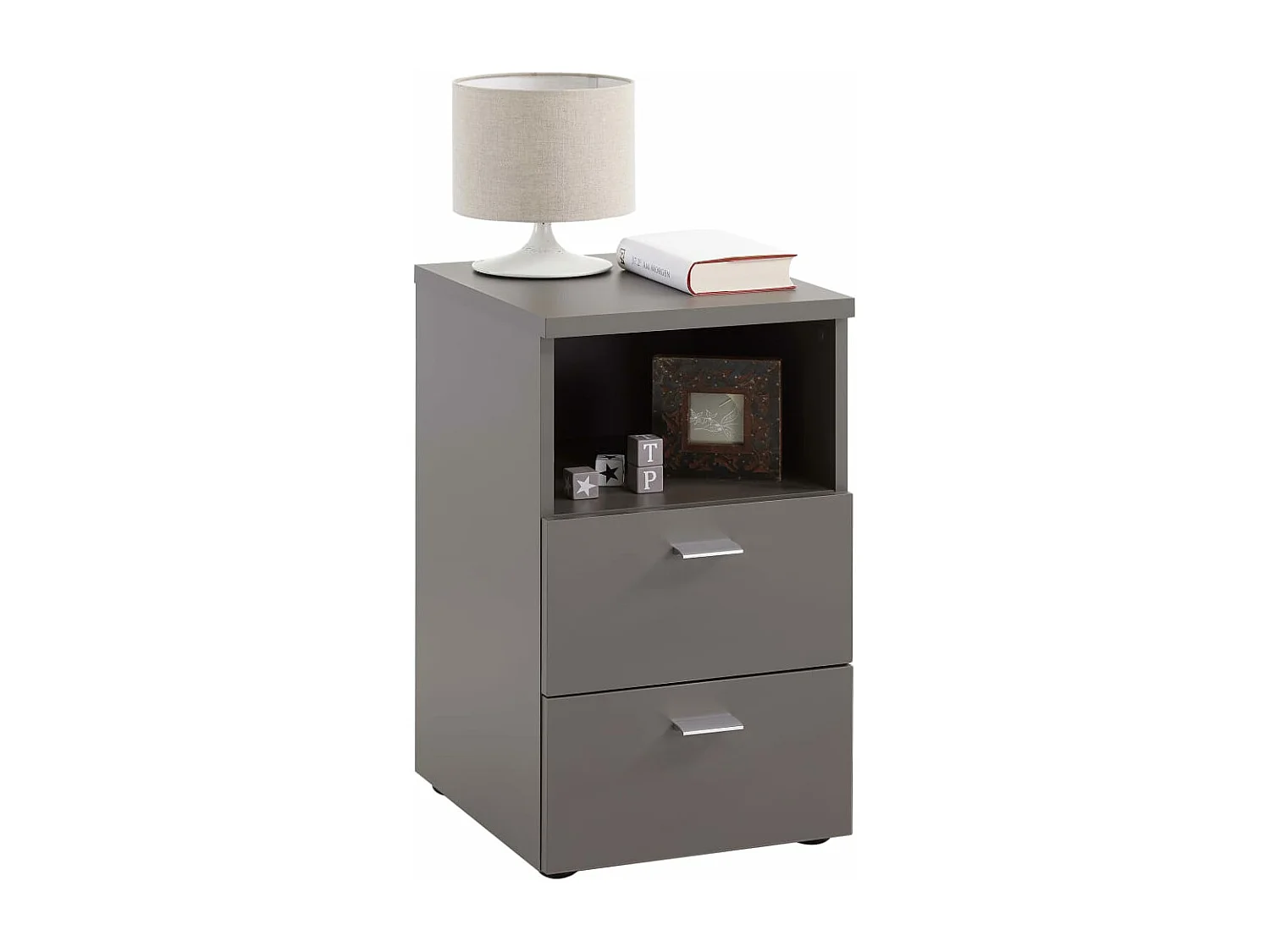 Table de Chevet 2 Tiroirs "Macom" 61cm Gris