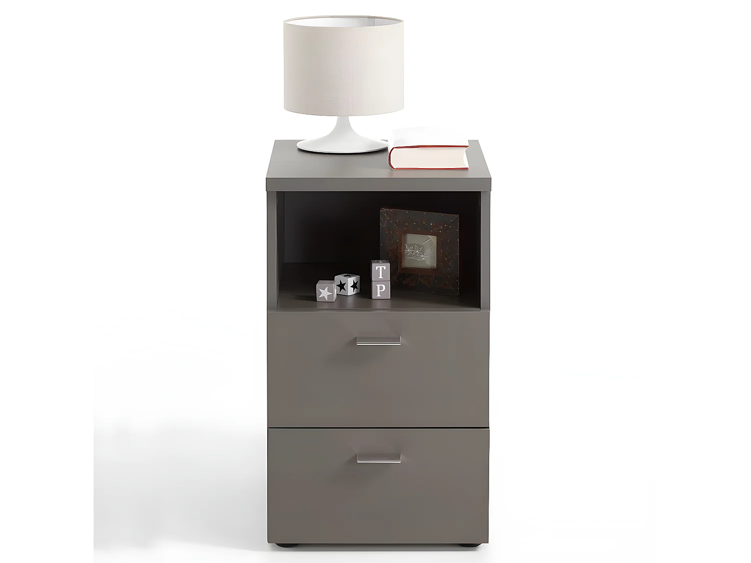 Table de Chevet 2 Tiroirs "Macom" 61cm Gris