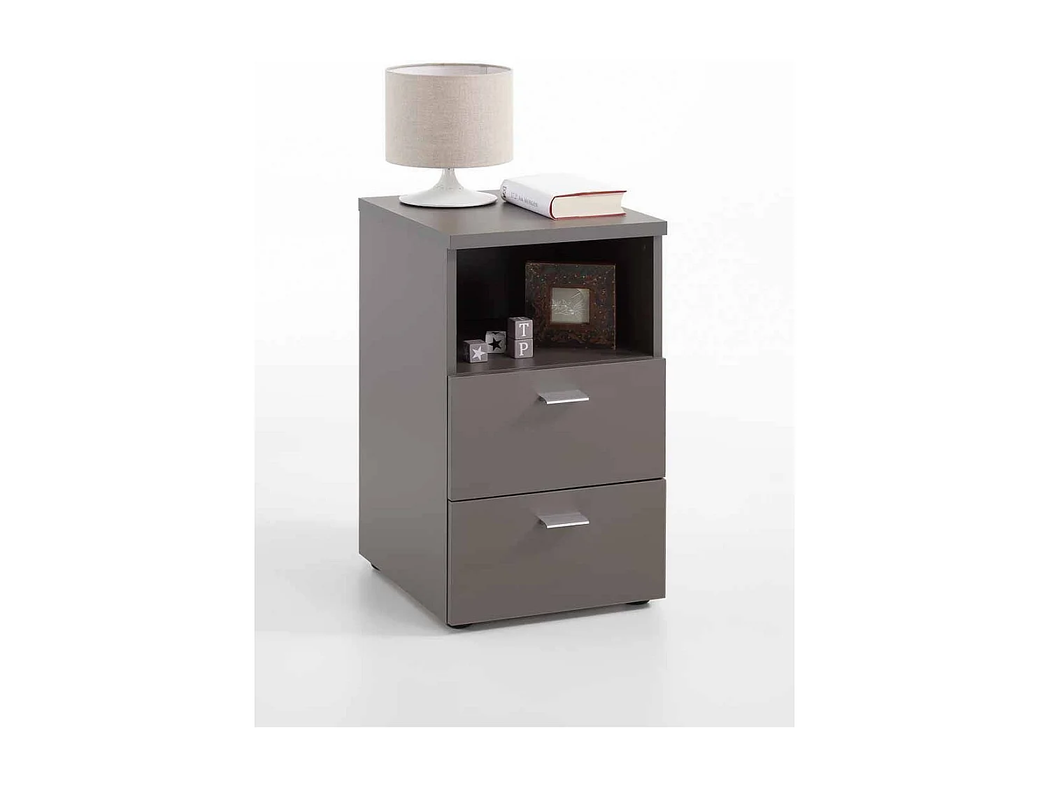 Table de Chevet 2 Tiroirs "Macom" 61cm Gris