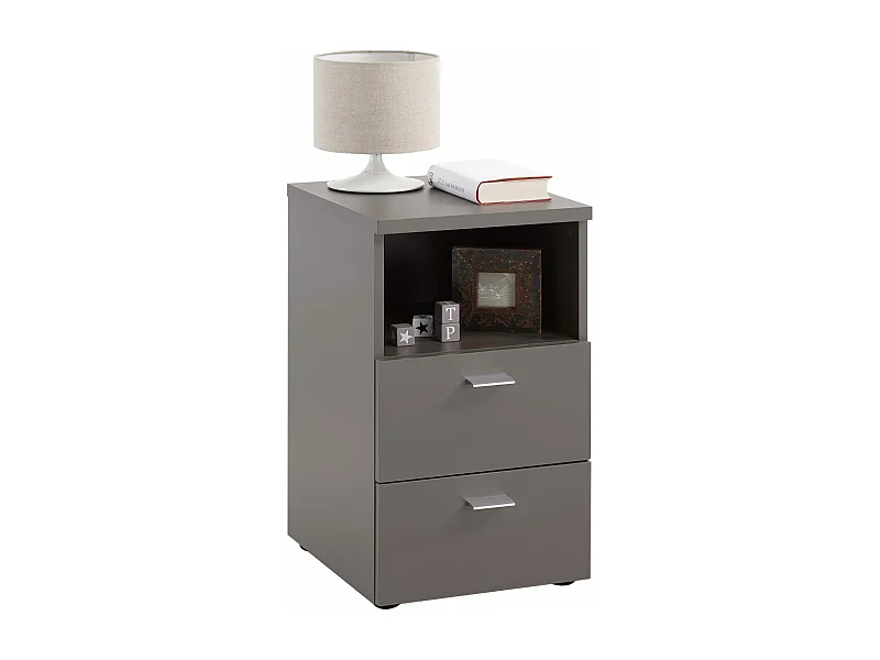 Table de Chevet 2 Tiroirs "Macom" 61cm Gris