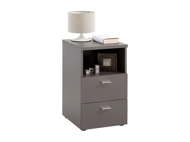 Table de Chevet 2 Tiroirs "Macom" 61cm Gris