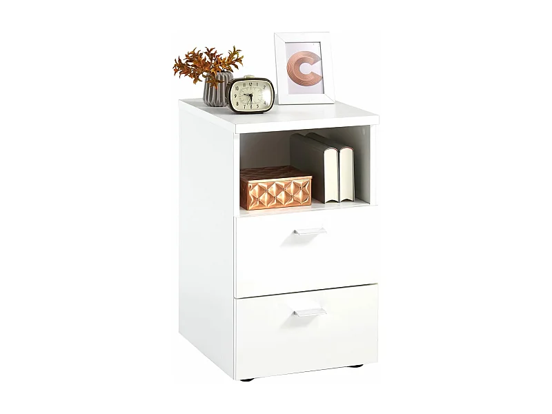 Table de Chevet 2 Tiroirs "Macom" 61cm Blanc