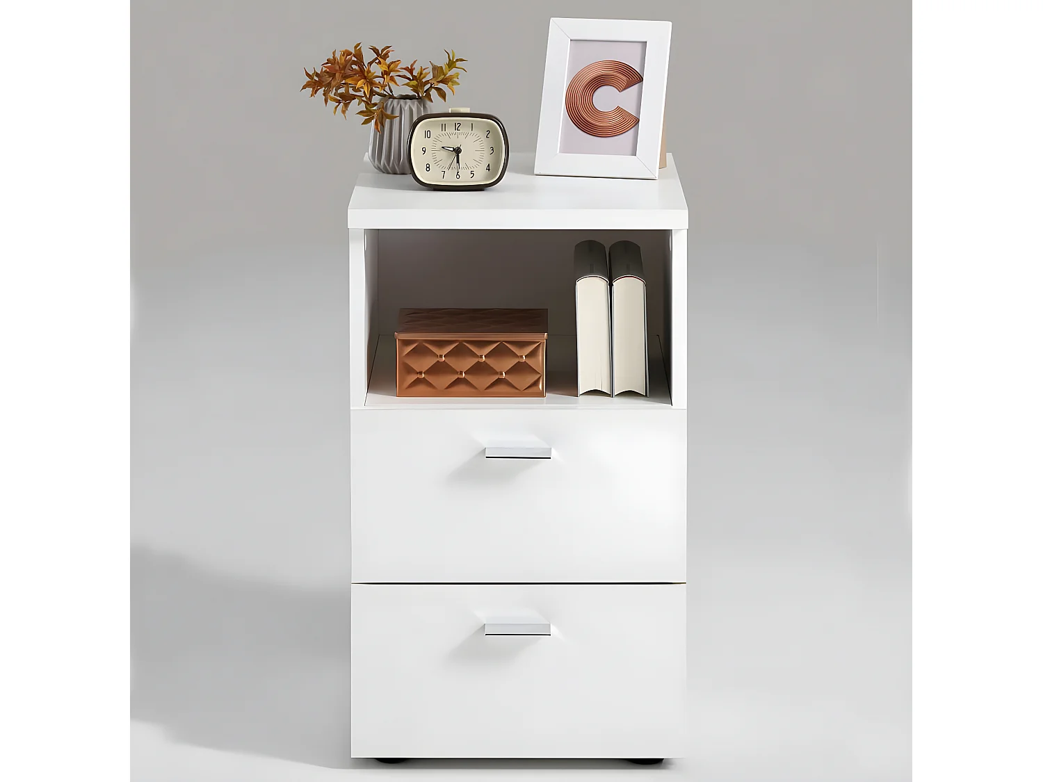 Table de Chevet 2 Tiroirs "Macom" 61cm Blanc