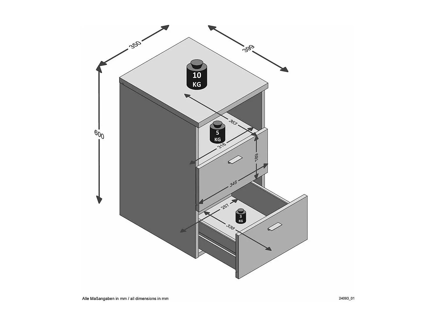 Table de Chevet 2 Tiroirs "Macom" 61cm Blanc