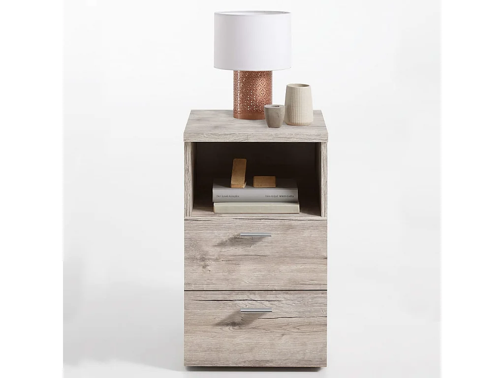 Table de Chevet 2 Tiroirs "Macom" 61cm Chêne Sable