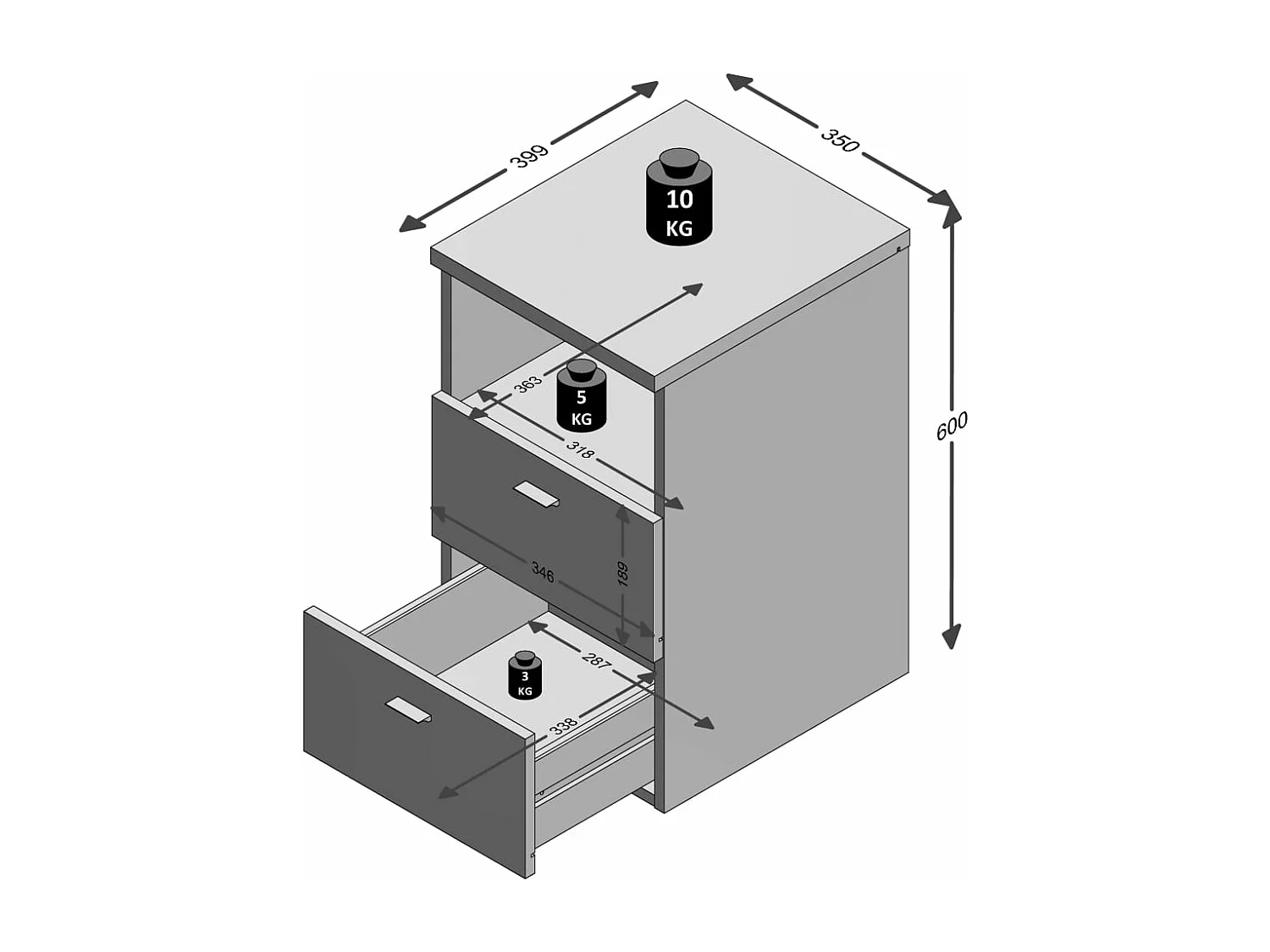 Table de Chevet 2 Tiroirs "Macom" 61cm Chêne Sable
