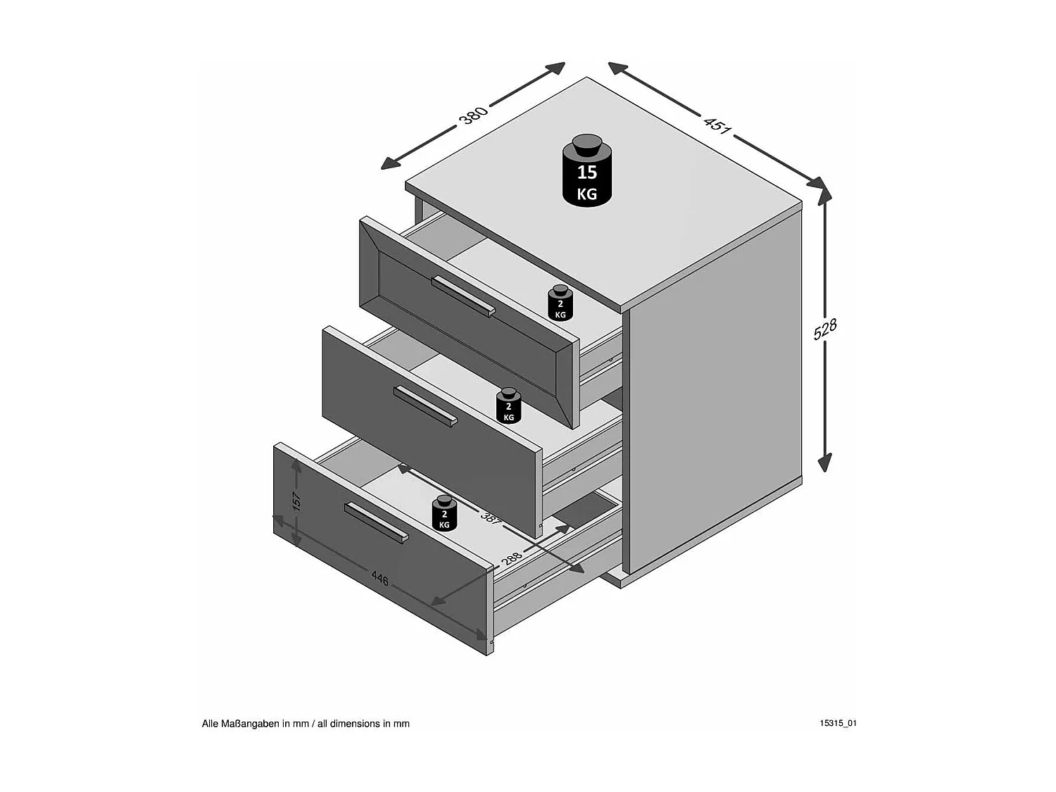 Table de Chevet 3 Tiroirs Design "Vyza" 53cm Blanc