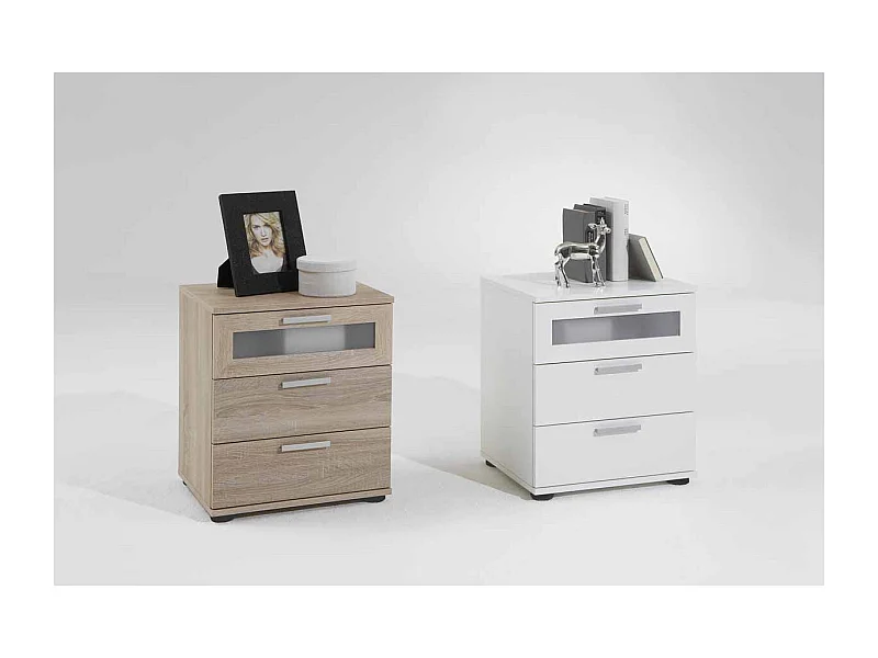 Table de Chevet 3 Tiroirs Design "Vyza" 53cm Blanc