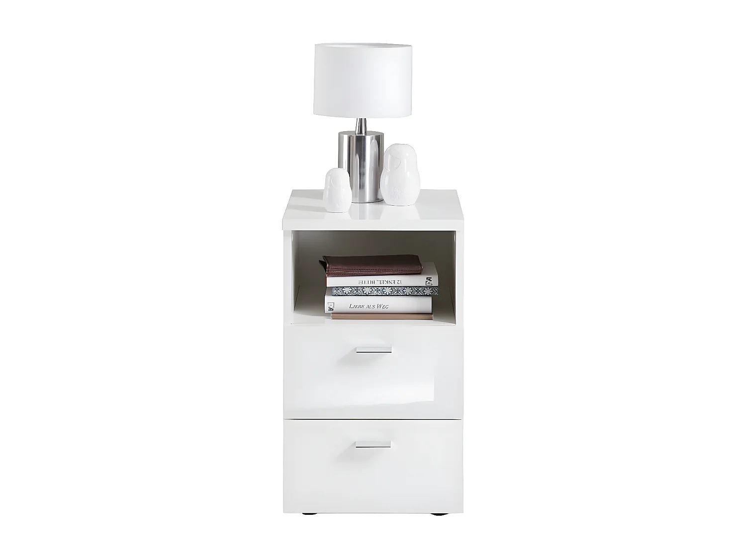 Table de Chevet 2 Tiroirs "Macom" 61cm Blanc Laqué