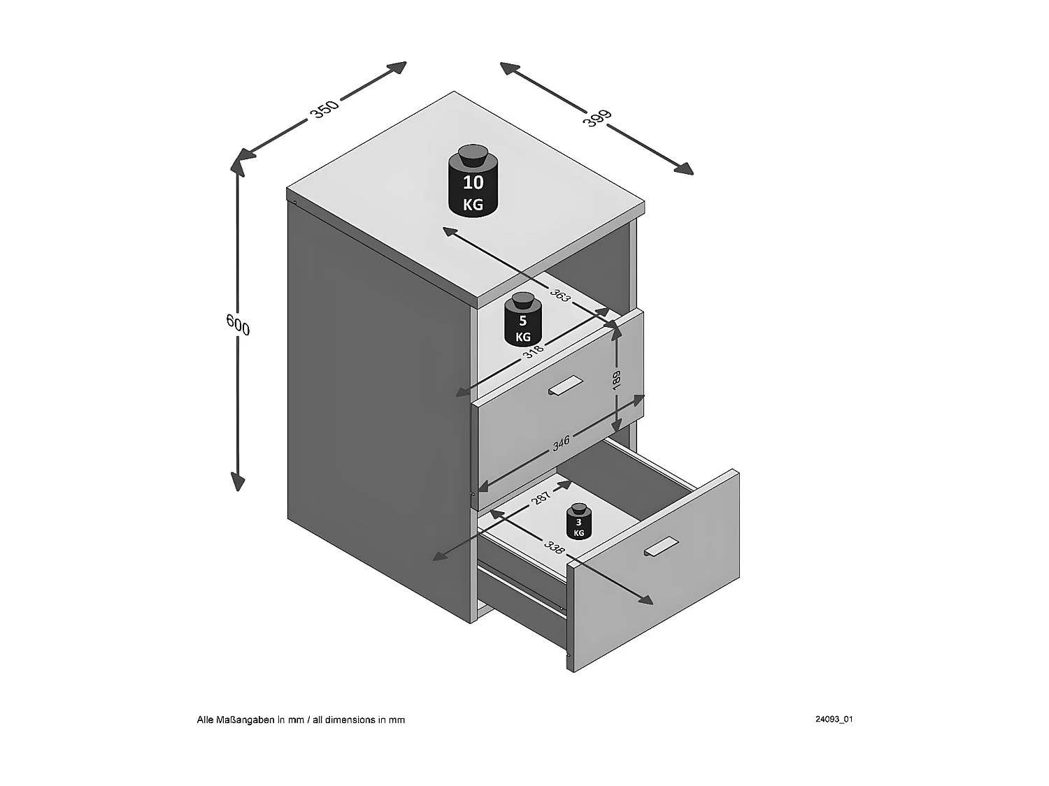 Table de Chevet 2 Tiroirs "Macom" 61cm Blanc Laqué