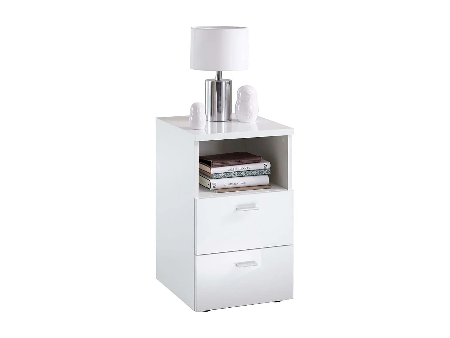Table de Chevet 2 Tiroirs "Macom" 61cm Blanc Laqué