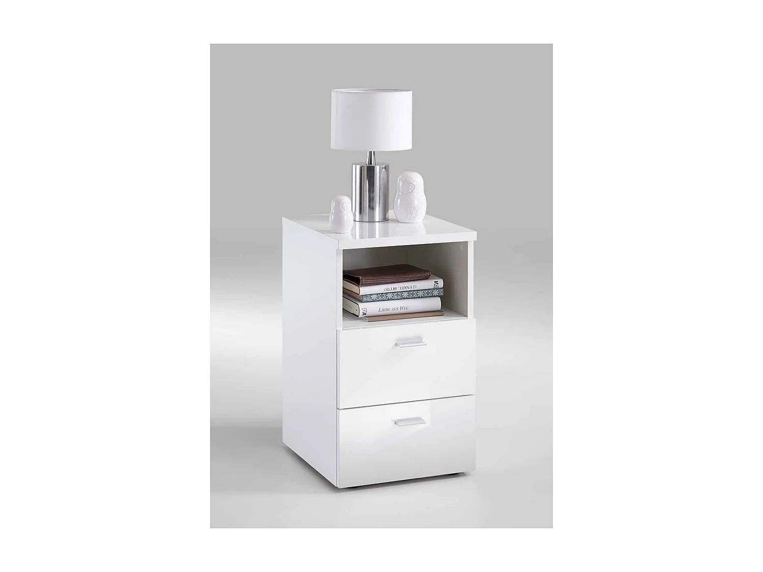 Table de Chevet 2 Tiroirs "Macom" 61cm Blanc Laqué
