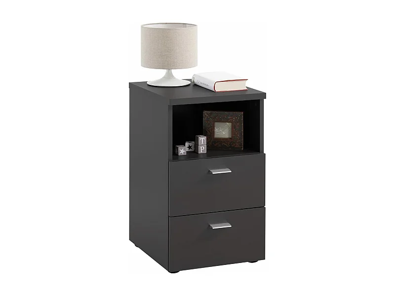 Table de Chevet 2 Tiroirs "Macom" 61cm Noir
