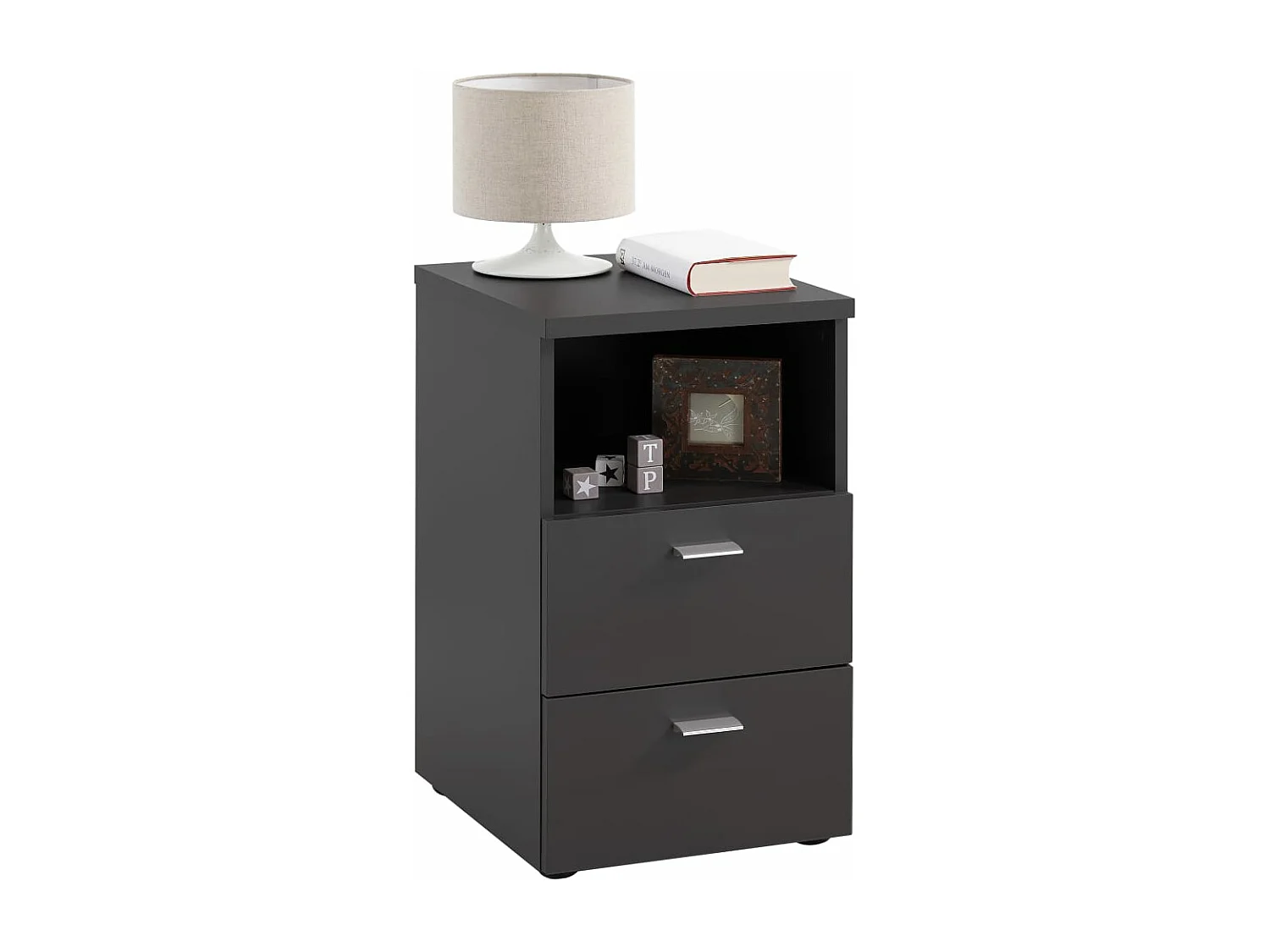 Table de Chevet 2 Tiroirs "Macom" 61cm Noir