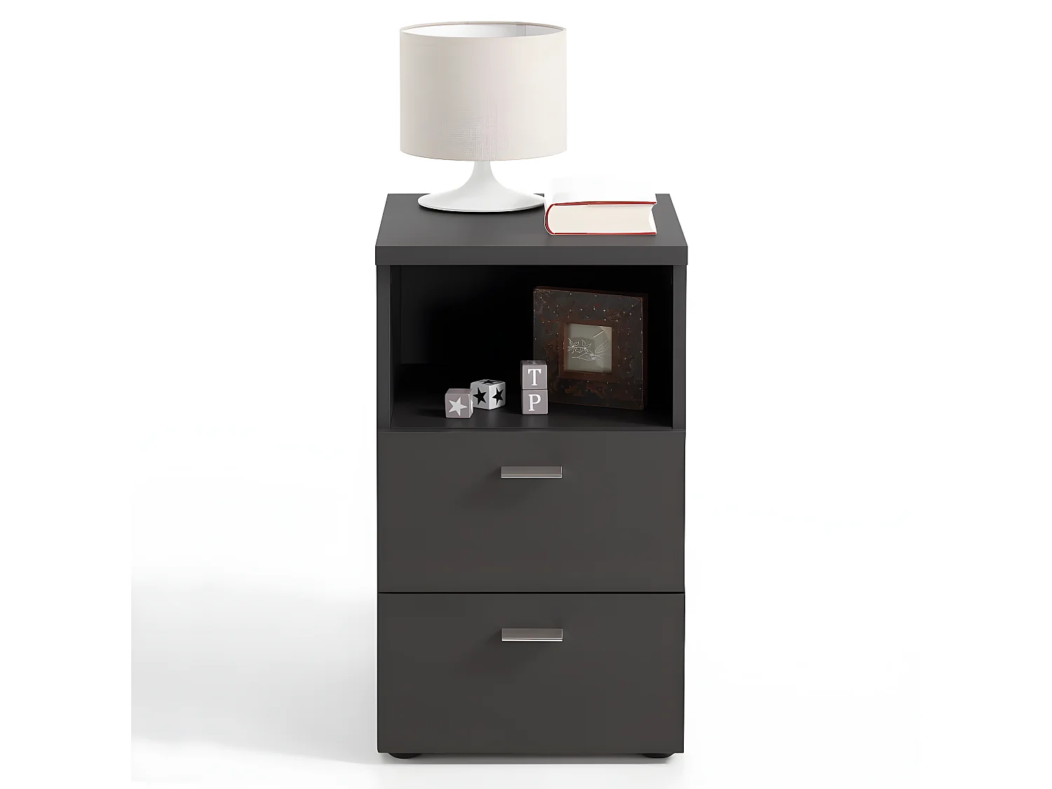 Table de Chevet 2 Tiroirs "Macom" 61cm Noir