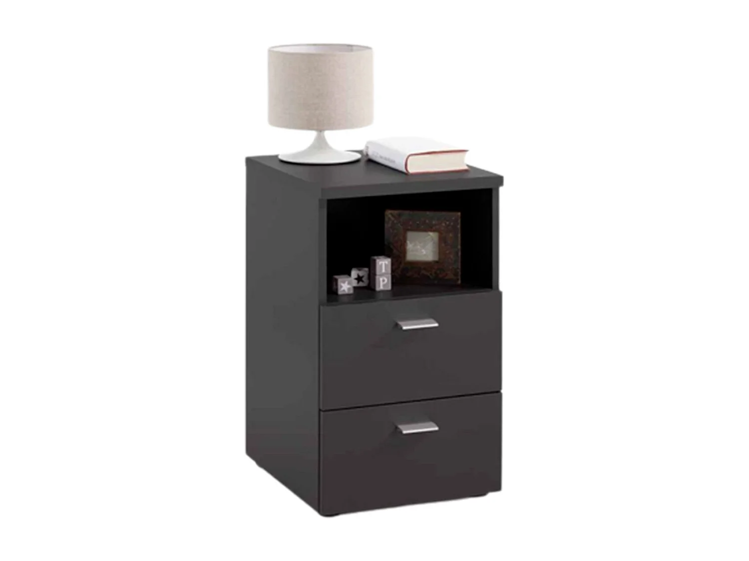 Table de Chevet 2 Tiroirs "Macom" 61cm Noir