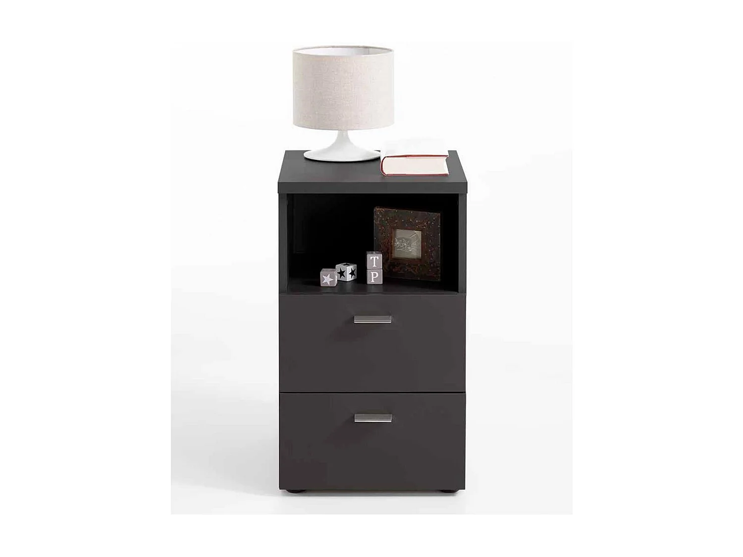 Table de Chevet 2 Tiroirs "Macom" 61cm Noir