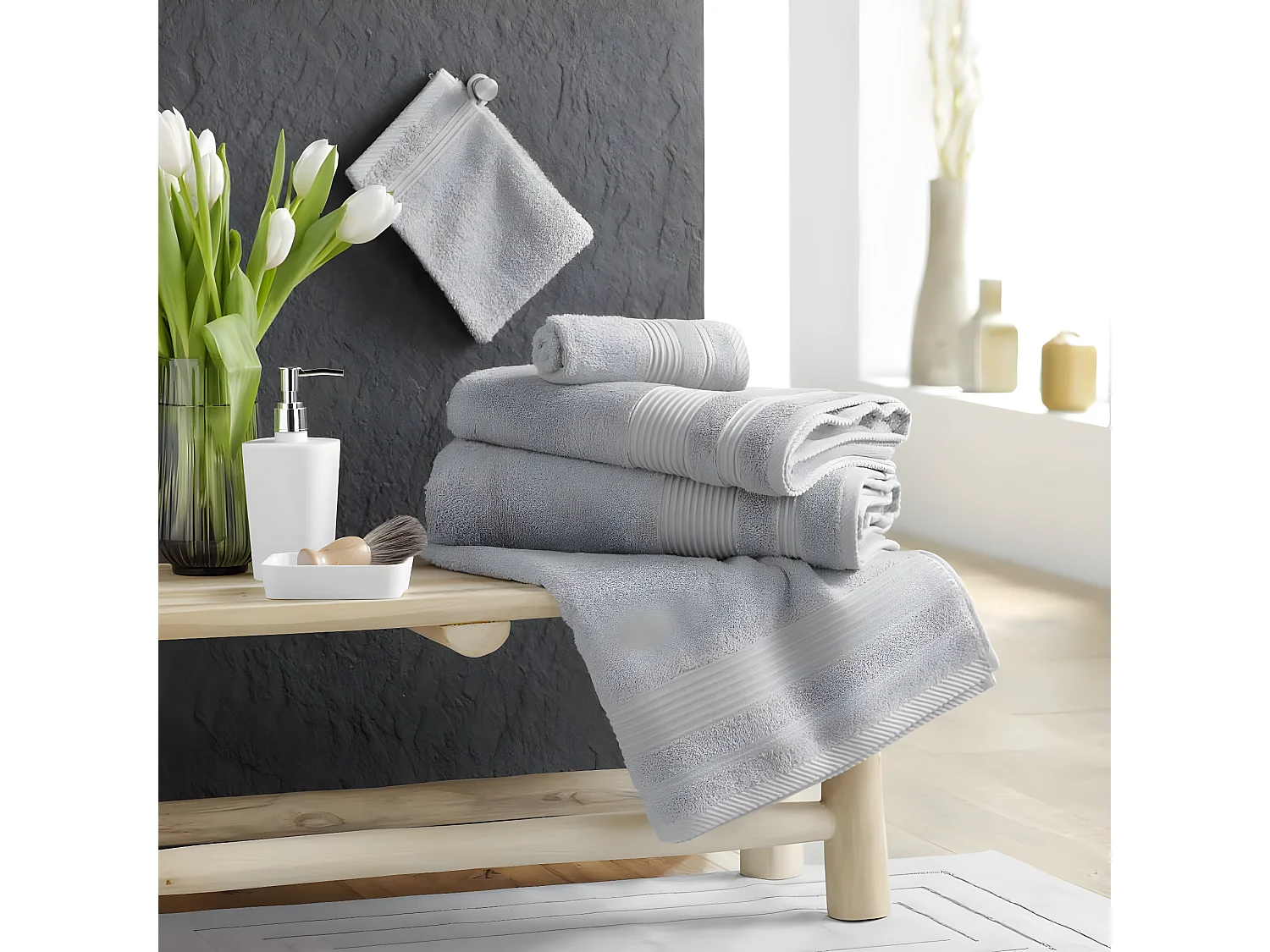 Serviette de Toilette "Tendresse" 50x90cm Gris Perle