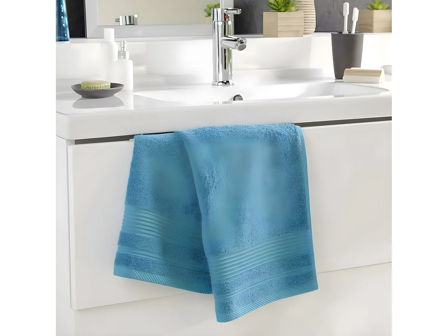 Serviette de Toilette "Tendresse" 50x90cm Bleu Paon