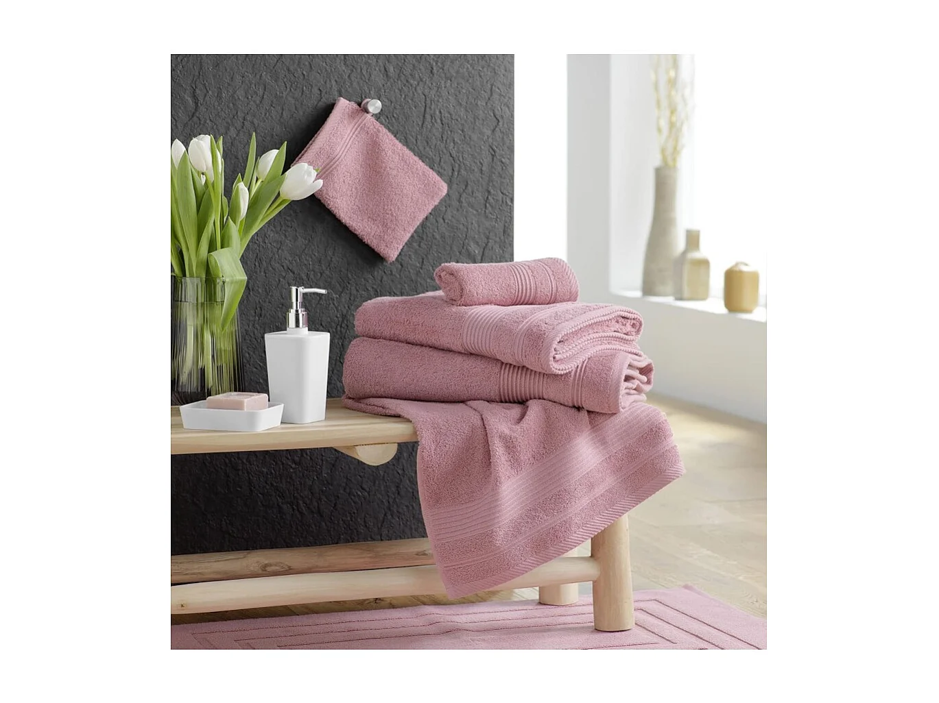 Serviette de Toilette "Tendresse" 50x90cm Bois de Rose