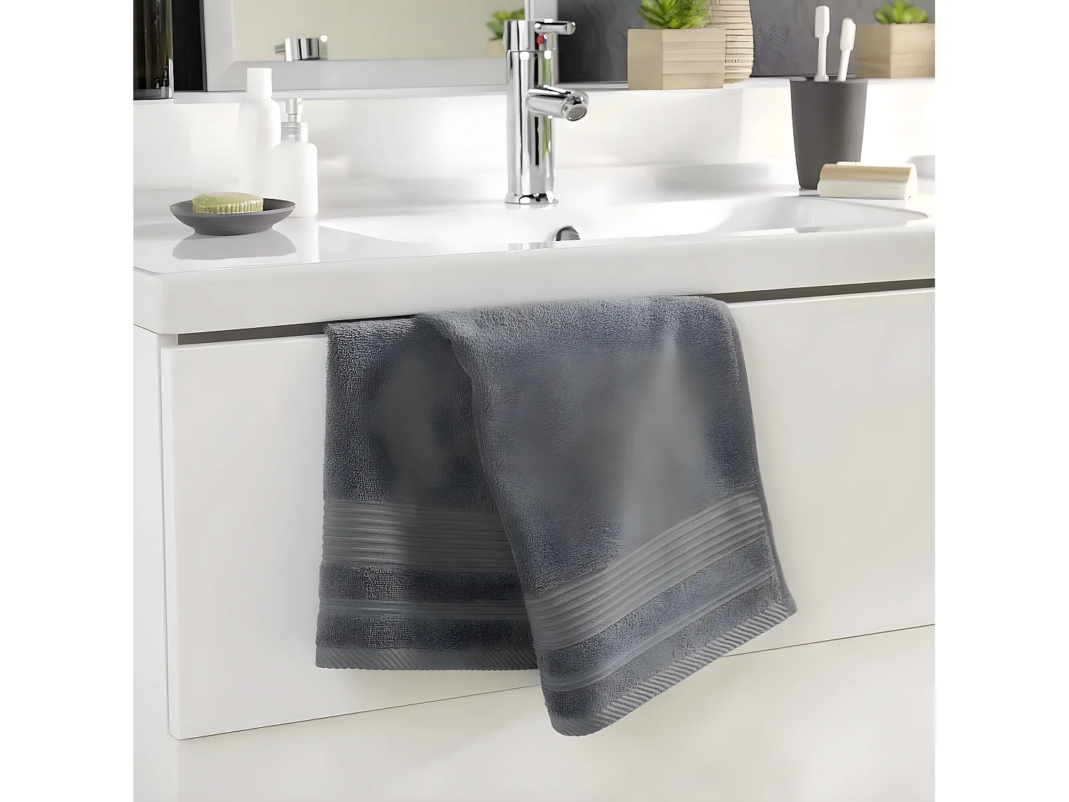 Serviette de Toilette "Tendresse" 50x90cm Anthracite