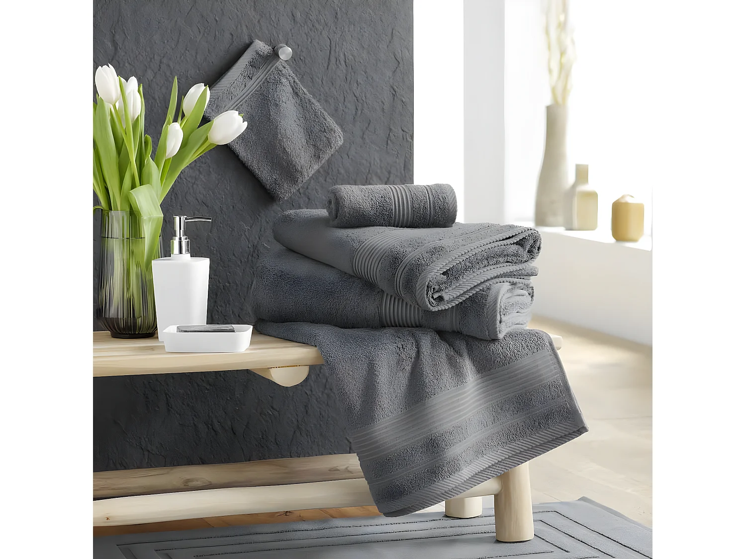 Serviette de Toilette "Tendresse" 50x90cm Anthracite