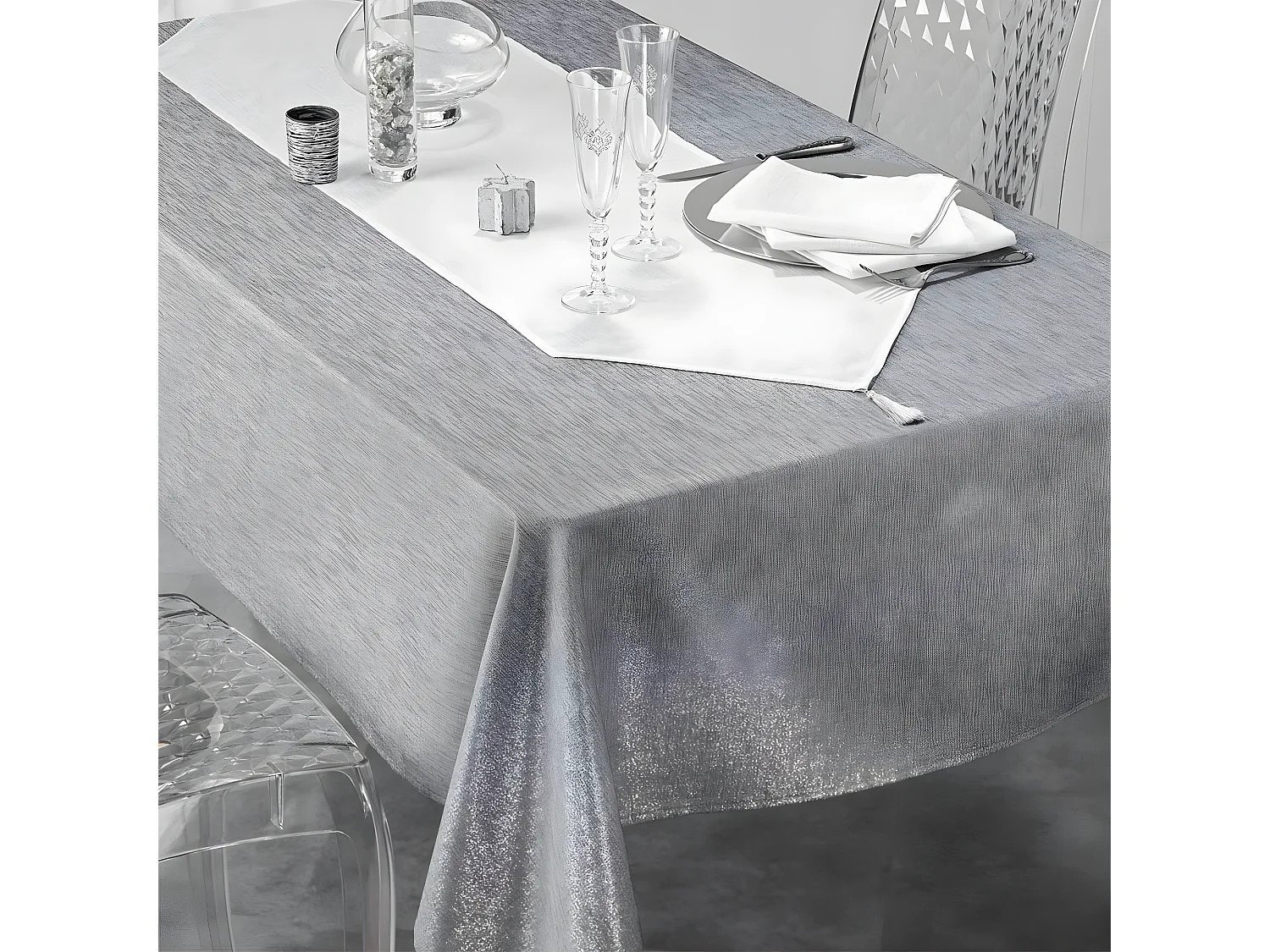 Lot de 3 Serviettes de Table "Silvery" 40x40cm Gris