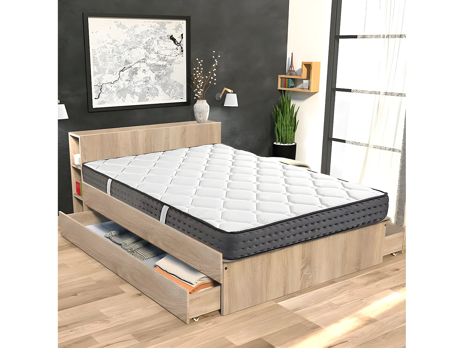 Matelas réversible BORA en mousse 3D, face été/ hiver, mémoire de forme, indépendance du couchage - 140X190X20 cm
