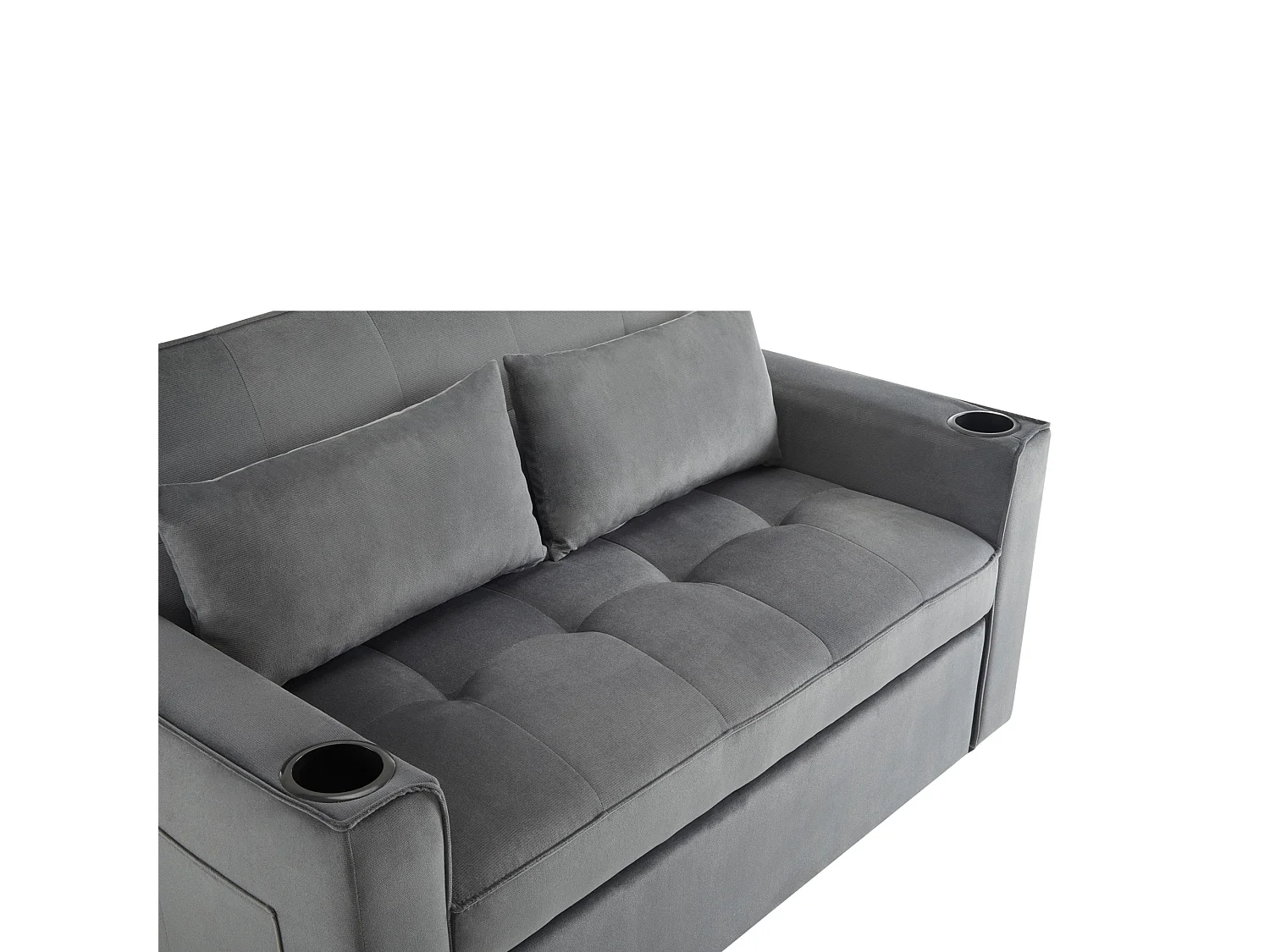 Sofá-cama dobrável ajustável multiângulo - 2 lugares - Tecido de veludo - com suporte para copos e almofadas - cinzento